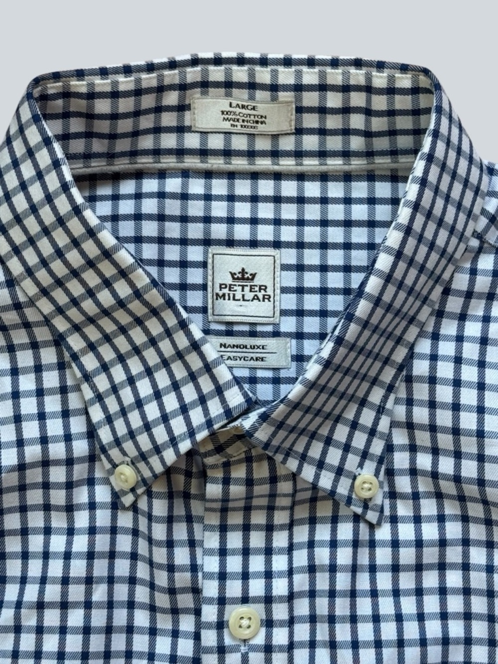 Peter Millar White and Navy Checked Button-Down Shirt